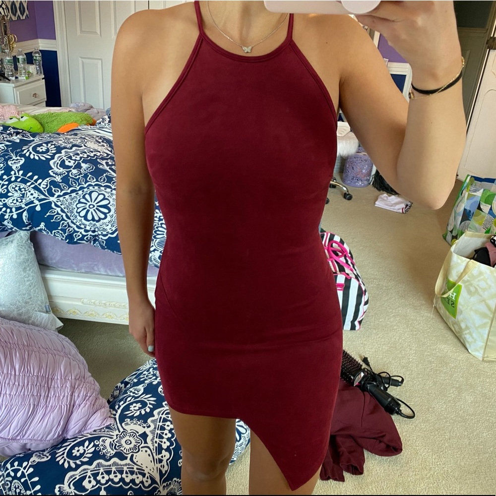 Red Suede Body Con Dress
